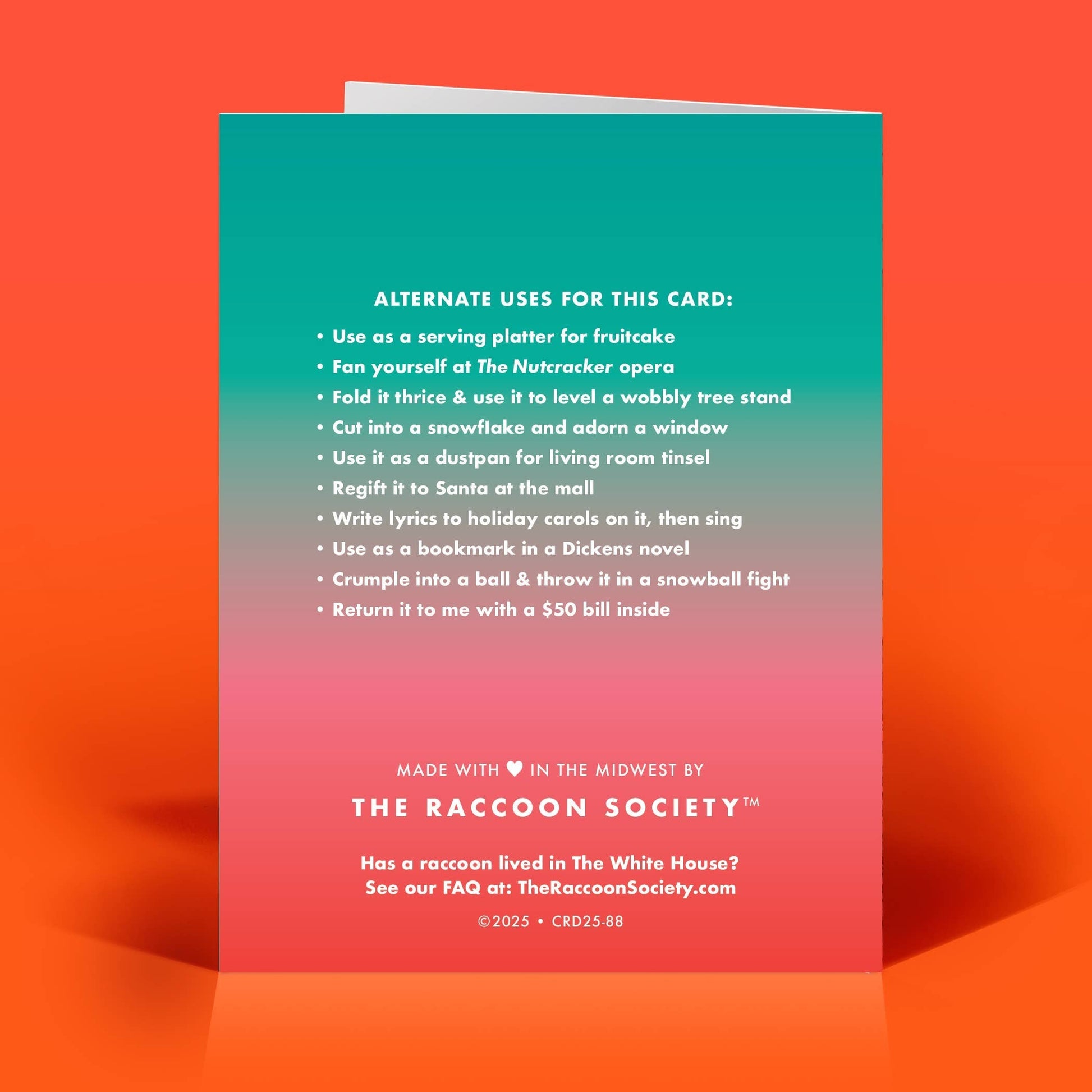 Mellow Monkey funny Christmas card with dark humor text on a vibrant teal and pink gradient background.