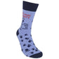 Mellow Monkey light blue novelty socks featuring a cartoon dog, paw prints, and the text Dogs Make Me Happy You Not So Much