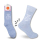 Mellow Monkey light blue novelty socks with white text reading Nurses Can't Fix Stupid But We Can Sedate It