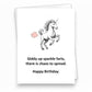 Mellow Monkey funny birthday card featuring a sketch of a unicorn with a pink sparkle cloud and humorous text