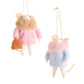 Mellow Monkey Fur Coat Mice ornaments in pink and blue, crafted from wool and polyester with plush fur collars.