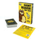 Mellow Monkey Giant Beaver! Tiny Ass! card game box, deck of cards, and instruction sheet on a white background.