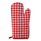 Mellow Monkey red and white gingham oven mitt with "Baking Is My Therapy" quote, heat-resistant padding and hanging loop.