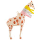 Mellow Monkey giraffe glass Christmas ornament with a multi-colored felt scarf and hand-painted spotted details.