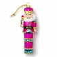 Mellow Monkey hand-blown glass nutcracker ornament in vibrant pink, turquoise, and gold with Lets Get Nuts text.