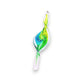 Mellow Monkey 9-inch hand-blown glass spiral ornament featuring swirling blue and lime green colors