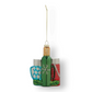 Mellow Monkey glass thermos Christmas ornament featuring a green bottle with snowflake detail and glitter accents.