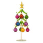 Mellow Monkey 12-inch glass Christmas tree with colorful quilted ornaments and a gold glitter star topper.