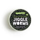 Mellow Monkey glow-in-the-dark Jiggle Worms sensory toy container with black and green patterned lid