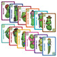 Mellow Monkey Go Pickle! card game featuring 12 illustrated pickle characters in various costumes and professions.