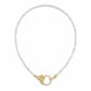 Mellow Monkey 18K gold plated choker with mother of pearl beads and a diamond-accented butterfly clasp.