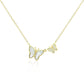 Mellow Monkey 18k gold vermeil necklace with two ivory mother-of-pearl butterflies, one larger and one smaller with cubic zirconia accents.