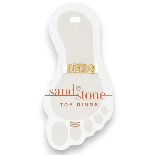 Mellow Monkey gold chain link toe ring made of stainless steel. Adjustable and water-resistant.