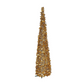 Mellow Monkey gold tinsel collapsible Christmas tree with holly accents for festive holiday home decor
