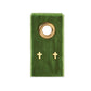 Mellow Monkey minimalist 18k gold cross stud earrings displayed on a small green velvet card