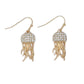 Mellow Monkey gold jellyfish earrings featuring sparkling crystal accents on the bell, nickel and lead-free design.