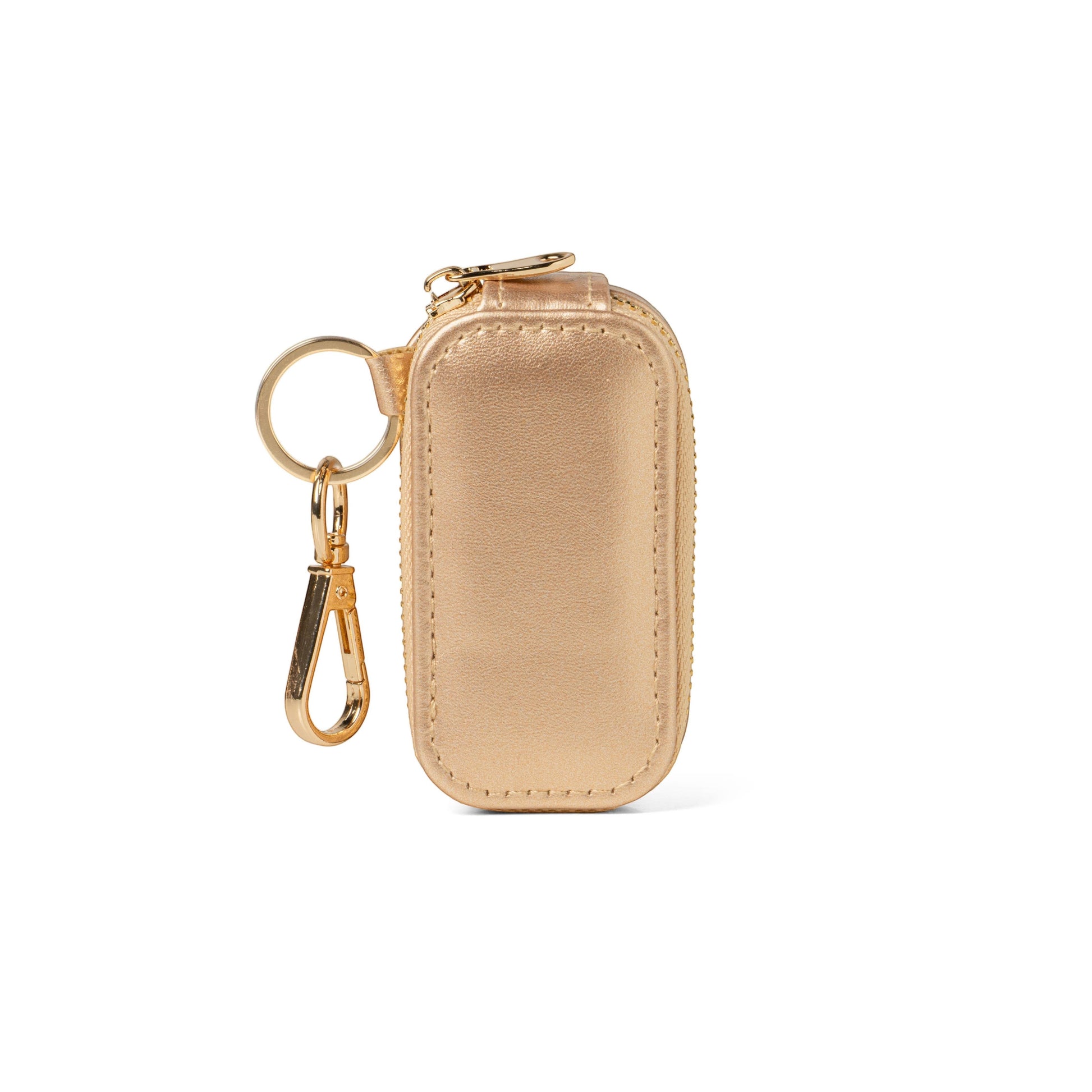 Mellow Monkey gold vegan leather jewelry keychain with swivel snap clip and keyring for travel.