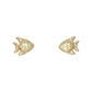 Mellow Monkey gold-tone stud earring trio featuring fish, starfish, and dolphin designs with green enamel accents.