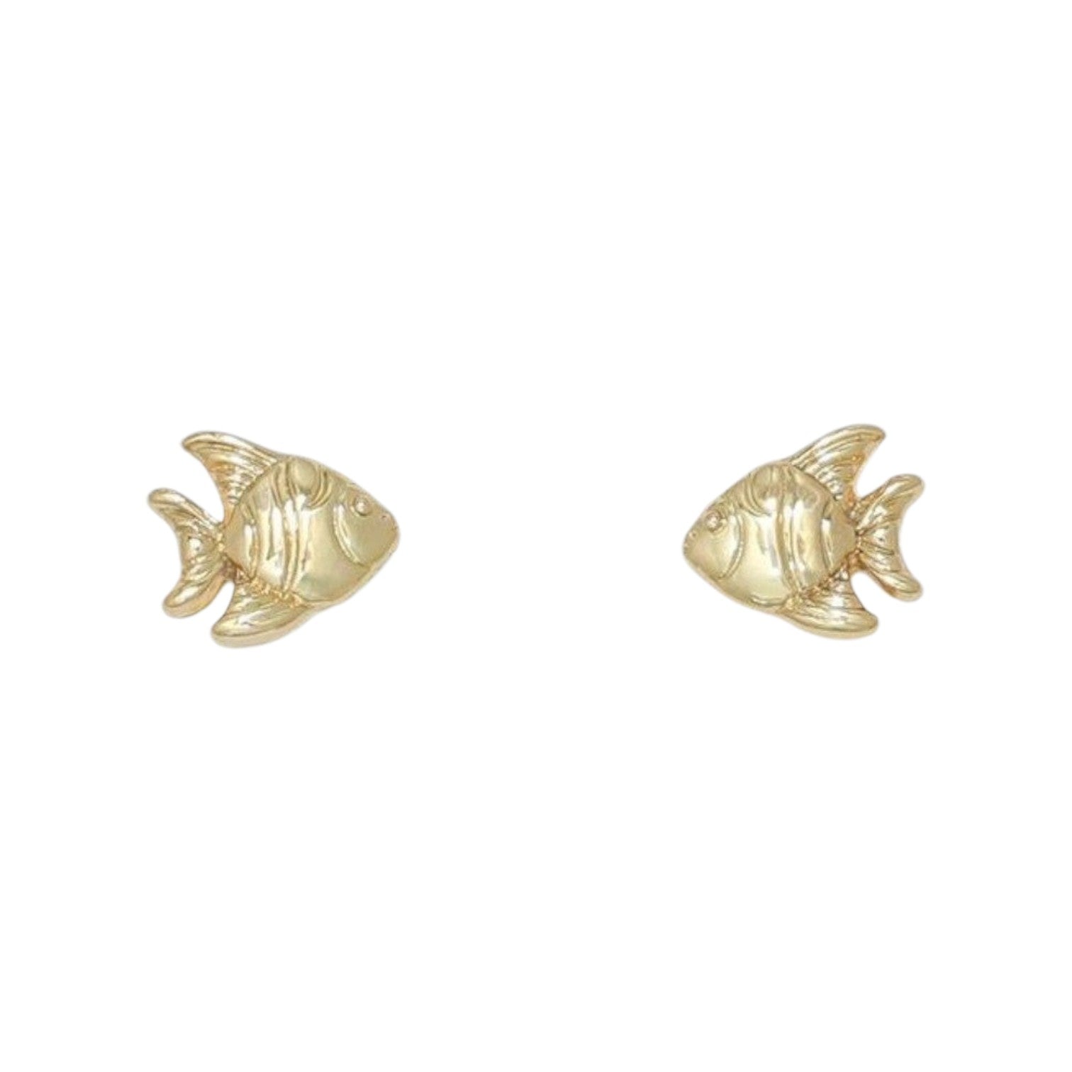 Mellow Monkey gold-tone stud earring trio featuring fish, starfish, and dolphin designs with green enamel accents.