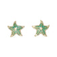 Mellow Monkey gold-tone stud earring trio featuring fish, starfish, and dolphin designs with green enamel accents.