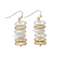 Mellow Monkey gold and white pearl nugget drop earrings with a coastal beachy aesthetic on a white background.