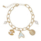 Mellow Monkey gold chain bracelet featuring sea life charms, pearl accents, and a mermaid tail charm.