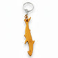 Mellow Monkey gold aluminum shark-shaped bottle opener keychain on a silver ring