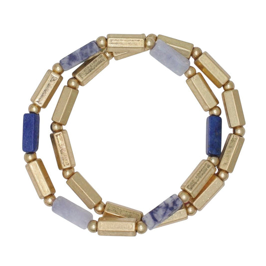 Mellow Monkey gold and blue sodalite bar bead bracelet with a coastal aesthetic, nickel and lead-free.