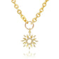 Mellow Monkey gold plated sun pendant necklace with cubic zirconia accents and a chunky chain. Handmade in USA.