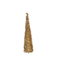 Mellow Monkey gold tinsel collapsible Christmas tree with holly accents for festive holiday home decor.