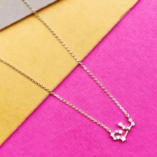 Mellow Monkey gold zodiac constellation necklace with cubic zirconia accents, 16-inch chain with extension.