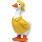 Mellow Monkey hand-painted resin goose garden statue wearing a yellow raincoat and hat, 8-1/4 inches tall.