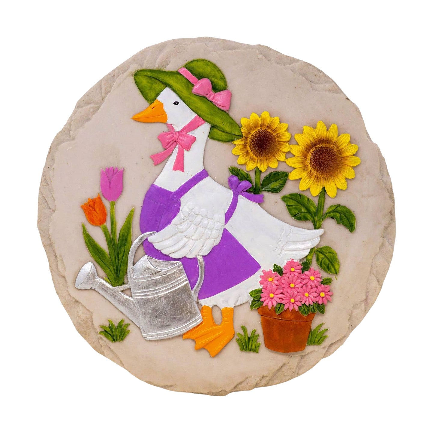 Mellow Monkey garden goose stepping stone and wall plaque with floral design and inspirational quote