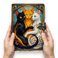 Mellow Monkey Gothic Cat Vintage Leather Spellbook with 3 cats, ornate design, and metal clasp. 5x7 inches.