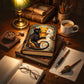 Mellow Monkey Gothic Cat vintage leather spellbook with 3 cats on cover, 5x7 inches, 200 pages.