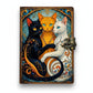Mellow Monkey Gothic Cat vintage leather spellbook with three cats and ornate details. 5x7 inches.