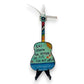 Mellow Monkey Grateful Dead hand-painted wooden guitar ornament with lyrics and ribbon loop on a mini display easel