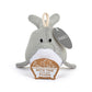 Mellow Monkey Gray Dolphin Bath Time Plush, made of soft mesh material with a white belly and a loop for hanging.