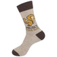 Mellow Monkey gray crew socks featuring a cartoon squirrel and the text Protect Your Nuts in a soft cotton blend