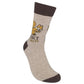 Mellow Monkey gray crew socks featuring a cartoon squirrel and the text Protect Your Nuts in a soft cotton blend