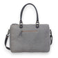 Mellow Monkey Grays Inlaid messenger bag in grey cotton with black leather handles and shoulder strap
