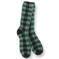 Mellow Monkey green and black plaid fuzzy crew socks for lounging and sleeping with a soft plush texture