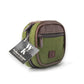 Mellow Monkey green canvas travel pill and vitamin case with brown trim and zippered closure.