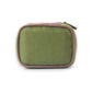 Mellow Monkey green canvas travel pill case with brown trim and zipper, 8 compartments, 4.5-in