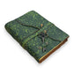 Mellow Monkey green embossed leather journal with vintage key closure and deckle edge paper
