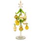 Mellow Monkey 10-inch glass Christmas tree with green branches, gold-tipped star, and gold and white ornaments.