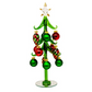 Mellow Monkey 10-inch green glass Christmas tree with red and plaid ornaments and a gold-tipped star topper