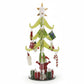 Mellow Monkey green glass Christmas tree with fused glass holiday ornaments and a gold star topper