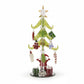 Mellow Monkey 8-inch green glass Christmas tree with fused glass holiday icon ornaments and a star topper