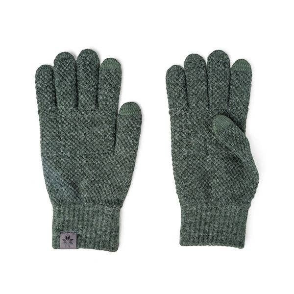 Mellow Monkey men's green moss stitch knit gloves with tech-compatible fingertips and ribbed cuffs